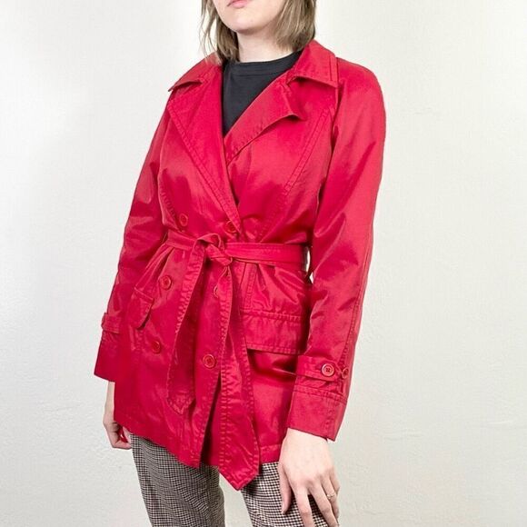 Liz Claiborne Red Double Breasted Nylon Blend Belted Coat Jacket Size S - Picture 1 of 7
